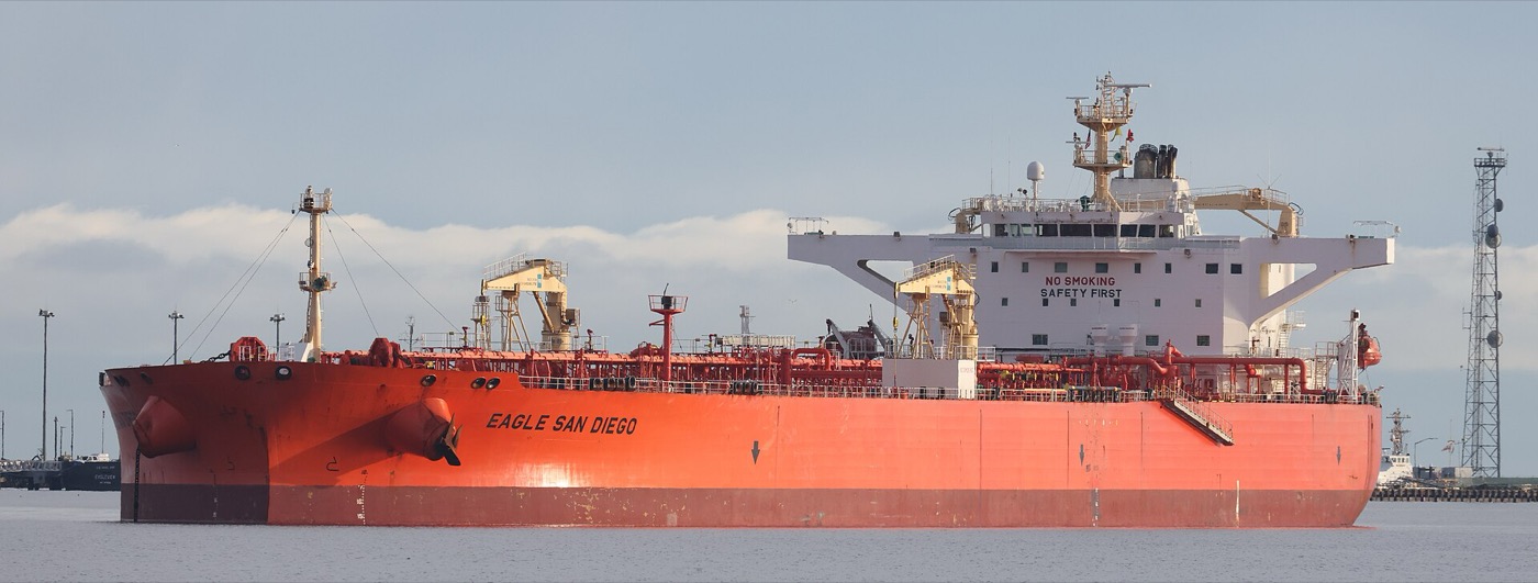 A crude oil tanker at sea